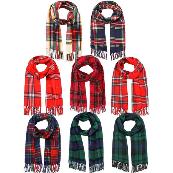 8 Pcs Christmas Checked Scarf Long Winter Soft Scarf Warm Scottish Tartan😍